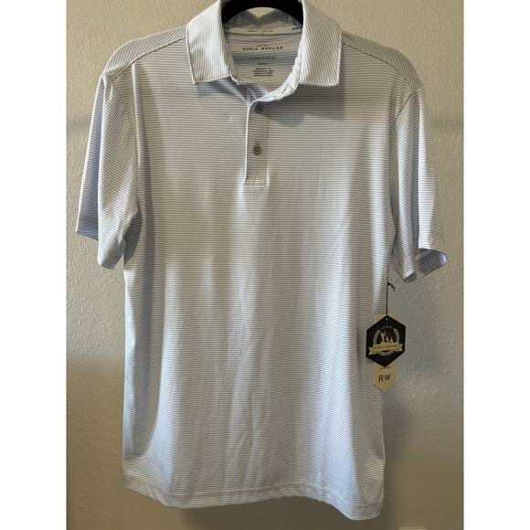 RW Rorie Whelan Polo Shirt Mens Size Small Grey Stripes UPF +50 New - Picture 1 of 4